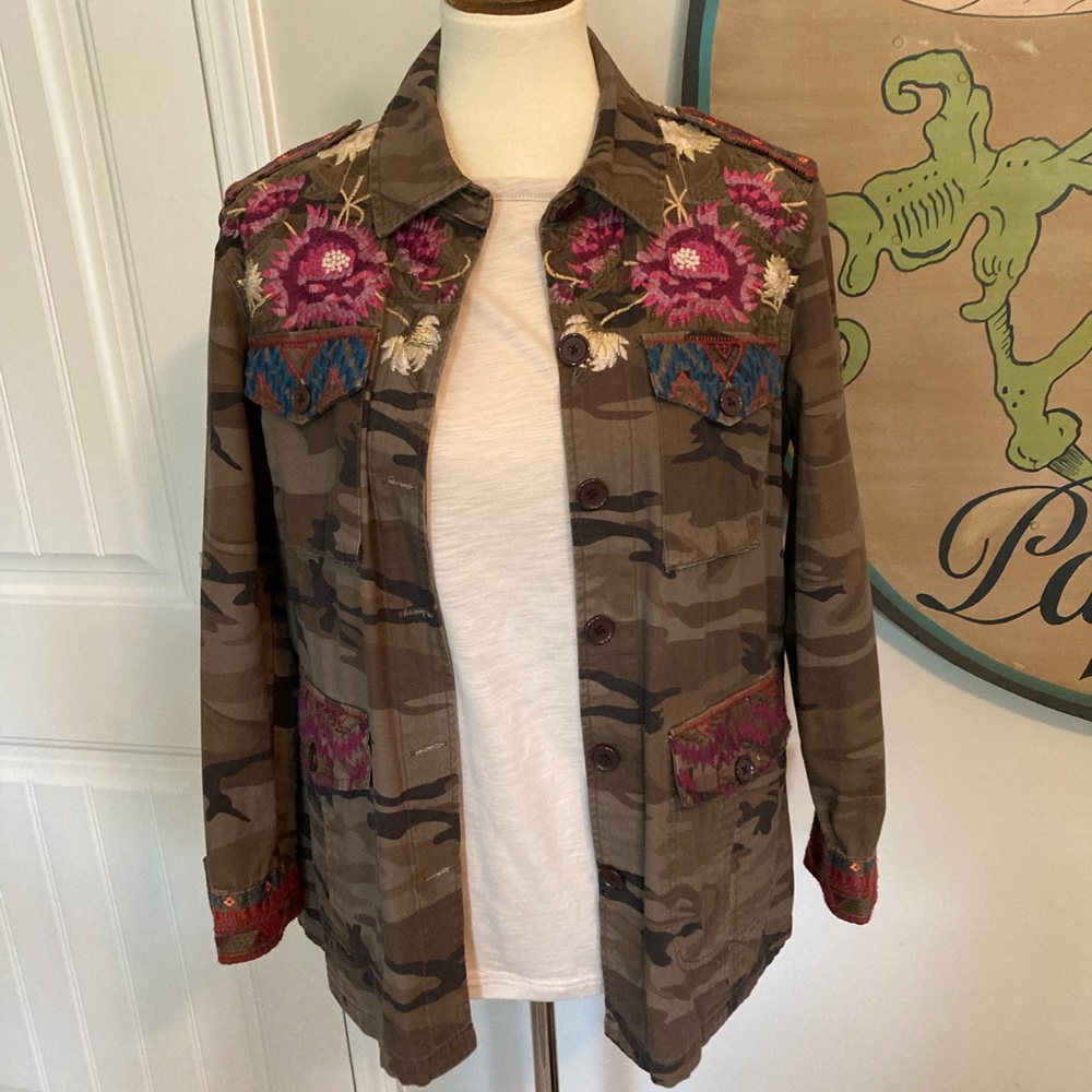 Johnny Was Camo + embroidered jacket
